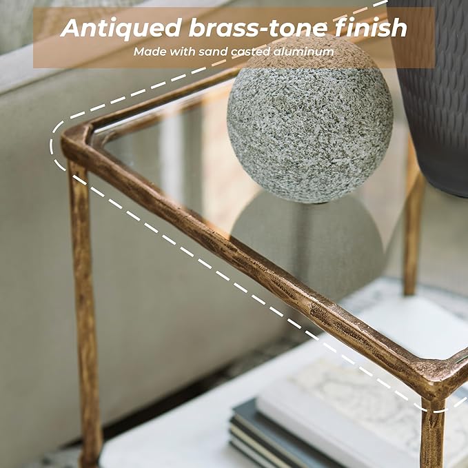 Signature Design by Ashley Ryandale Contemporary Accent Table, Antique Brass Finish