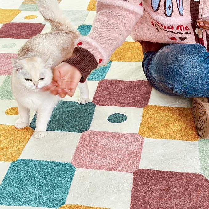 jinchan Area Rug 5x7 Kids Washable Indoor Floor Cover Non-Slip Modern Soft Rug Elementary School Classroom Colorful Diamond Carpet for Nursery Playroom Daycare Bedroom Living Room Confetti on Cream