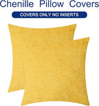 CaliTime Throw Pillow Covers Decorative 22 X 22 Inches Pack of 2 Cozy Chenille Cushion Cases for Couch Sofa Bed Living Room Home Mustard Yellow