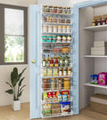 White 10-Tier Over The Door Pantry Organizer, Pantry Organization and Storage, Metal Hanging Adjustable Basket, Wall Spice Rack Seasoning Shelves, Home & Kitchen Essentials