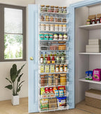 White 10-Tier Over The Door Pantry Organizer, Pantry Organization and Storage, Metal Hanging Adjustable Basket, Wall Spice Rack Seasoning Shelves, Home & Kitchen Essentials