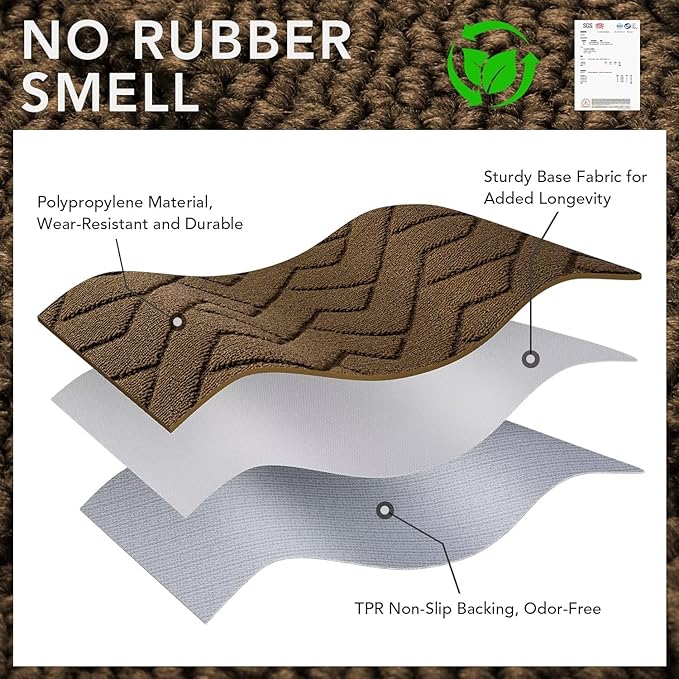 hicorfe Indoor Doormat,Front Back Door Mat TPR Backing Non Slip Mats 20"x31.5" Absorbent Resist Dirt Entrance Doormat Inside Floor for Entryway Washable Low-Profile(Dark Brown)