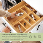 Premium Kitchen Utensils and Junk Drawer Organizer – Small 5-Compartment Design with 4 Removable Dividers, Non-Slip Feet, 100% Sustainable Bamboo, 2 Pack