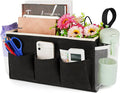 Bedside Caddy Bedside Organizer Bedside Storage Caddy with Fixed Straps and Water Bottle Holder for Home College Dorm Bunk Bed Hospital Bed Crib Bed Rails (Black)