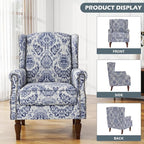 UIXE High Back Floral Accent Chair, Fabric Upholstered Armchair for Living Room, Retro Wingback Arm Chair with Solid Wood Legs, Nailhead Trim Single Sofa Bedroom Reading Seat - Navy Blue