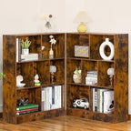 LEYAOYAO 7 Cube Bookshelf - Mid Century Modern Brown Rustic Wood Storage