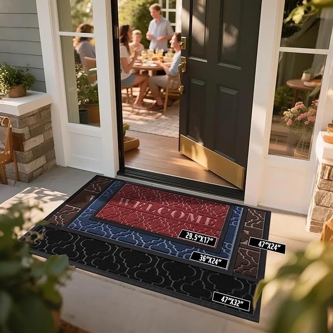 Yimobra Welcome Mat Outdoor Indoor, All-Season Waterproof Front Door Mat Outside Entrance, All-Weather Heavy Duty Non-Slip Doormat, Low Profile Porch Patio Entrance Mats, 47x32, Brown