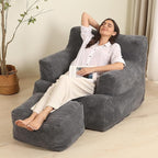 Comfy Gaint Bean Bag Chair with Ottoman, Huge Bean Bag Armchair for Adults and Teens, Dark Grey