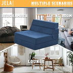 jela Foldable Sofa Bed Soft Foam Convertible Sleeper Chair Luxury Miss Fabric Fold Out Chair Bed Floor Couch with Back Support Floor Sofa for Living Room Bedroom (83"x33",Navy)