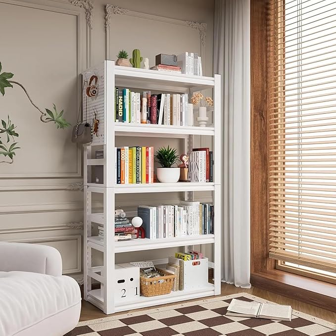 White Garage Shelving, 5 Tier Adjustable Shelving Units, Heavy Duty Metal Shelves, Bookshelf for Garage, Pantry, Basement, Living Room