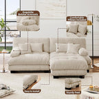 Modular Sectional Sofa, L Shaped Couch with Ottoman, 2 Seater Cloud Couch Small Couches for Small Spaces, Modern Deep Seat Sofa Living Room Oversized Loveseat W/Bolster Armrests 4 Pillows