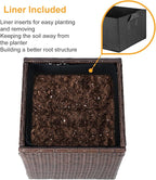 SUNNYPARK Set of 2 Large Square Planter with Removable Liner, All-Weather PE Rattan Modern Planters Indoor Outdoor Flower Plant Pots Garden Box Patio Yard Front Porch Deck