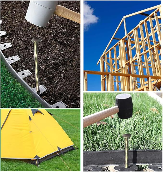 100 Pack - 8" Solid Galvanized Non-Rust Metal Garden Stakes, Spiral Landscape Edging Spikes/Anchors, for Paver Edging, Weed Barriers, Turf, House Construction, Carpentry Nail, Tent, Garden Plants