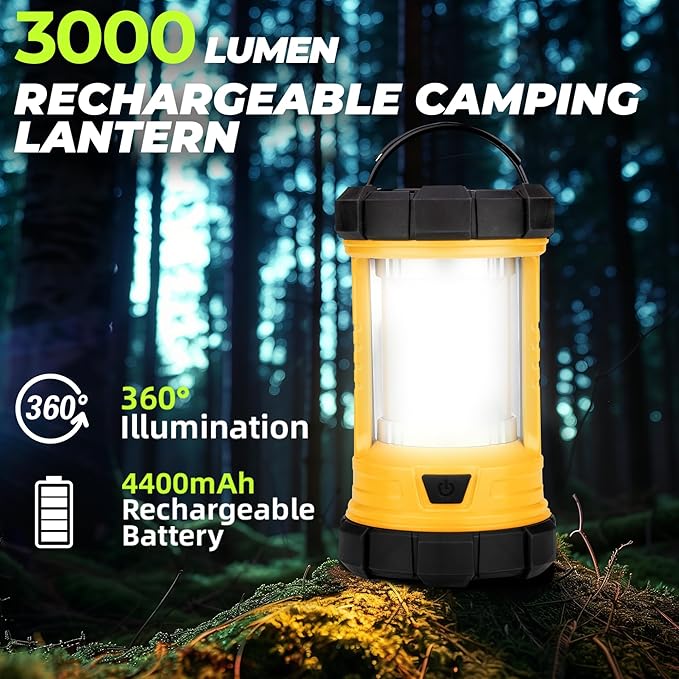 Rechargeable Camping Lantern, 3000LM 5 Light Modes Camping Light 4400 Capacity Phone Charger LED Impact-Resistant Flashlight Lantern Portable Waterproof Hurricane Lanterns for Emergency(Orange)