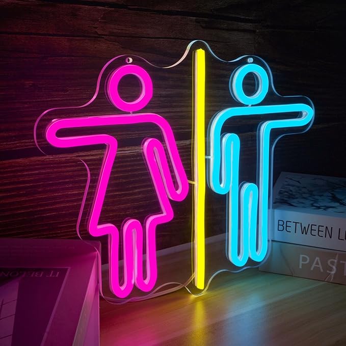 Restroom Neon Signs for Wall Decor Bathroom Neon Sign Dimmable LED Powerd Toilet Light Restroom Signs for Business Ideal for Bathroom, Bar, Hotel, Hospital,Home and Party Decoration(12.9 * 10.6inch)