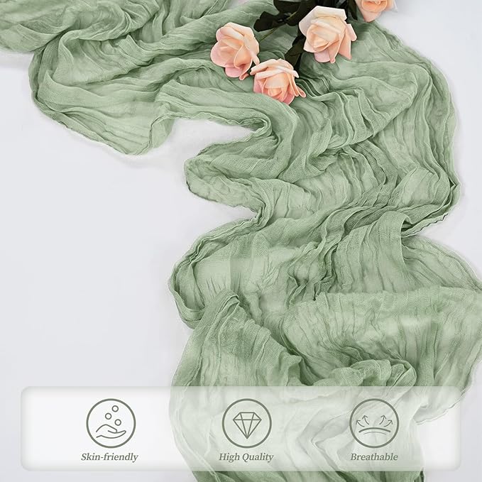 12 Pack Sage Green Cheesecloth Table Runner 10FT Rustic Gauze Fabric Cheese Cloth Table Runner for Wedding Bridal Baby Shower Table Decor 20 x 120 Inch Long Boho Sheer Birthday Party Table Decorations