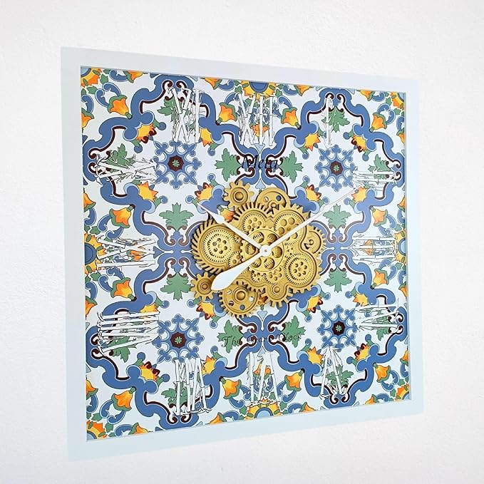 The Gears Clock Wall Clock Italy Collection with Moving Gears (Meta, 36 inch Square)