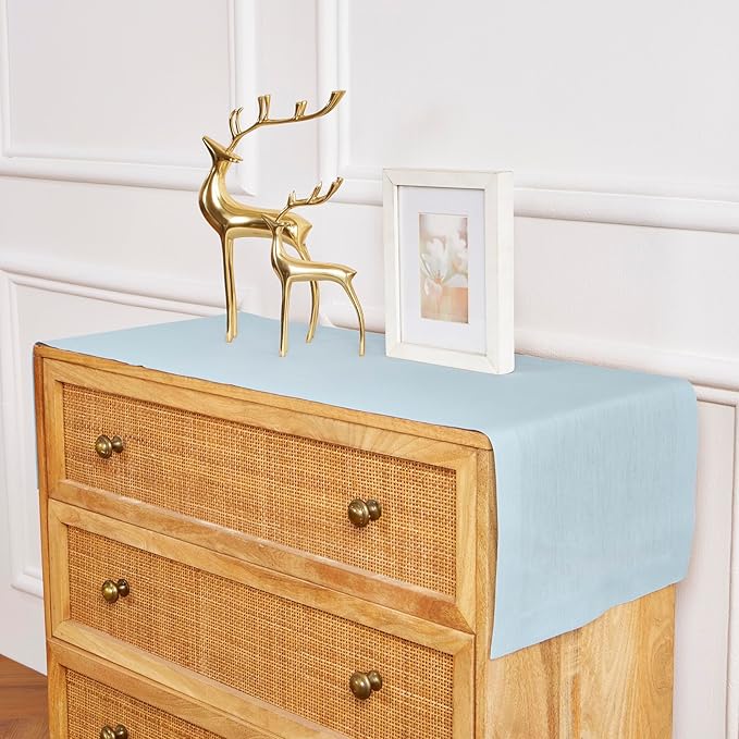 Solino Home Linen Ice Water Table Runner 48 Inches - 100% Pure Linen Farmhouse Short Table Runner 14 x 48 Inch Ideal for Dresser and Coffee Tables - Fete