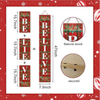 Winter Believe Porch Board Welcome Sign for Front Buffalo Plaid Door Porch Deck Patio or Wall - Indoor Outdoor Decorative Farmhouse Rustic Vertical Porch and Yard Decor - 47.2"H