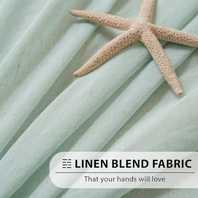 FMFUNCTEX Linen Sheer Curtains for Bedroom, Sage Green Curtains 96 inches Long for Living Room, Farmhouse French Flax Blend Window Draperies, Rod Pocket 2 Panels Set