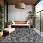 Medallion Outdoor Rug 10x14 Washable Outside Carpet for Indoor Patio Porch Waterproof Easy Cleaning Non Shedding Area Rugs Dark Gray 10 x 14