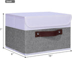 ANMINY 4PCS Storage Boxes with Lid Washable Decorative Storage Bins Basket with PU Leather Handle Foldable Linen Fabric Storage Cubes Containers for Home Closet Organizer - Gray White, Small Size
