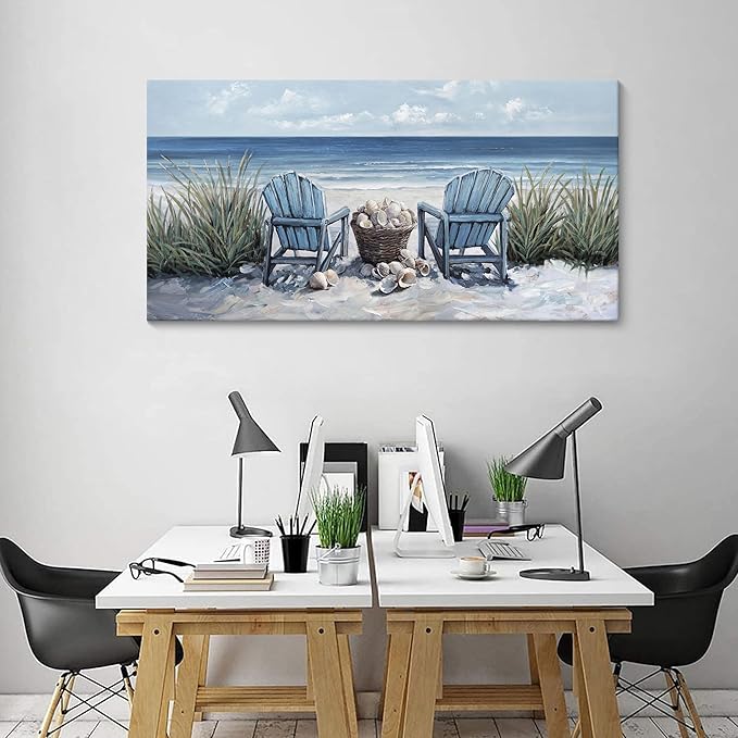 HGUAOA Coastal Wall Art - Large Landscape Wall Pictures for Living Room, Bedroom Pictures, Ocean Beach Artwork, Blue Wall Art, Above Bed Decor, Coastal Landscape Wall Decor, Beach Pinting
