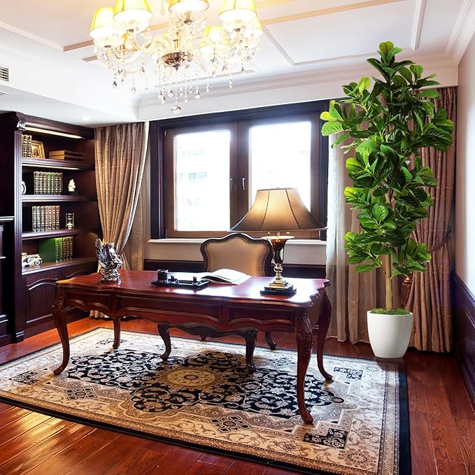 7.3ft Artificial Fiddle Leaf Fig Tree (87in) with Plastic Nursery Pot Faux Tree, Ficus Lyrata Fake Plant for Office House Farmhouse Living Room Home Decor (Indoor/Outdoor)