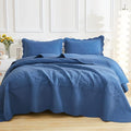 MarCielo 3-Piece 100% Cotton Oversized Bedspread Lightweight Quilt Coverlet Embroidery Farmhouse Bedding Set T0 (Midtone Blue, Oversized King (118"x106"))