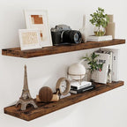 55 Inch Floating Shelves Set of 2, Rustic 55 x 9 Floating Shelf for Wall, 9 Inch Deep Wall Shelves Invisible Bracket, Large Deep Shelving for Bedroom, Kicten, Living Room, Rustic Brown Color