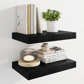 Marsmiles 16" Floating Shelves for Wall, Wooden Shelves with Invisible Brackets Set of 2, Rustic Farmhouse Wall Mounted Shelf for Kitchen Bathroom Living Room Study, Black