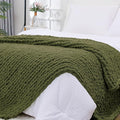 Bigacogo Chunky Knit Throw Blanket for Couch, 51x63 inches, 100% Hand Knitted with Thick Jumbo Chenille Yarn, Cozy Soft Large Rope Knot Cable Crochet Blankets for Sofa Bed Living Room, Yellow Green