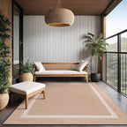 Bordered Outdoor Rug 9x12 Washable Outside Carpet for Indoor Patio Porch Waterproof Easy Cleaning Non Shedding Area Rugs Beige 9 x 12