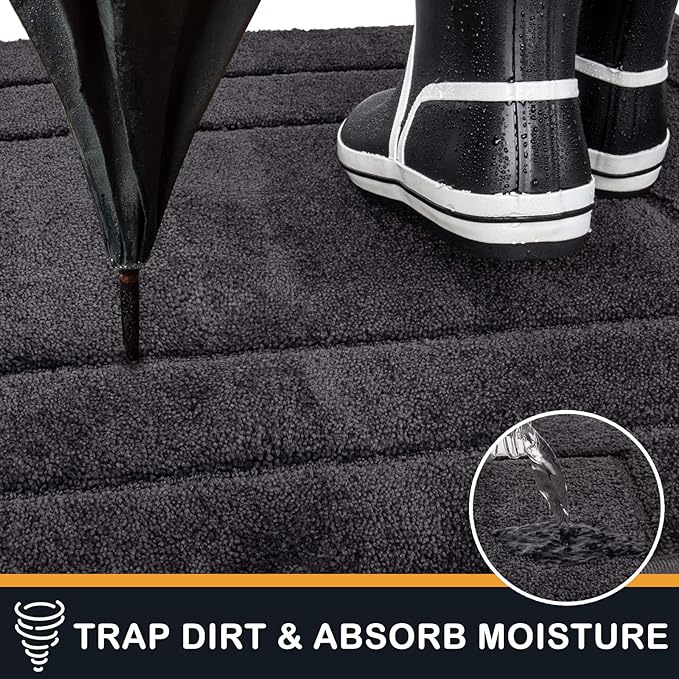 PURRUGS Dirt Trapping Door Mat 24" x 59", Non-Slip/Skid Machine Washable Entryway Rug, Dog Doormat, Super Absorbent Welcome Mat for Muddy Wet Shoes and Paws, Charcoal