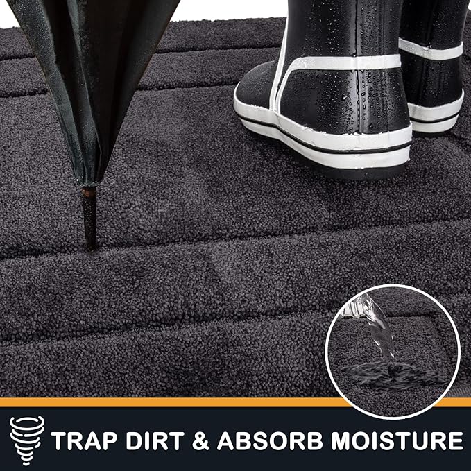 PURRUGS Dirt Trapping Door Mat 24" x 35.5", Non-Slip/Skid Machine Washable Entryway Rug, Dog Doormat, Super Absorbent Welcome Mat for Muddy Wet Shoes and Paws, Charcoal