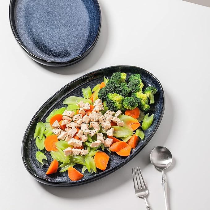 vicrays Serving Platter Ceramic Tray Plates Extra Large Oval 14.5 Inch Porcelain Dinner Plates Long Serving Dish Set Entertaining Party Restaurant Food Meat Sushi Fish Turkey Platter
