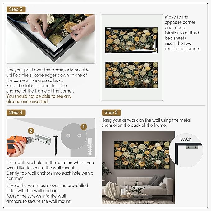 SIGNWIN 36"x72" Extra Large Framed Wall Art Whimsical Dandelion Field in Yellow and Green, Playful Botanical Print for Home Living Room Bedroom Decor (Frame Assembly Required)