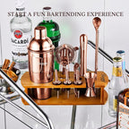 KITESSENSU Cocktail Shaker Set Bartender Kit with Stand - Drink Mixer Bar Set with All Essential Bar Accessory Tools - Martini Shaker Jigger Strainer Mixer Spoon Muddler Liquor Pourers - Rose Gold
