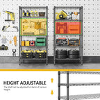 1250 lbs 5 Tier Shelf Metal Storage Shelves Shelving Wire Rack Heavy Duty Closet Organizers for Garage Kitchen Bathroom Laundry Black 13.8" D x 29.5" W x 59.5" H