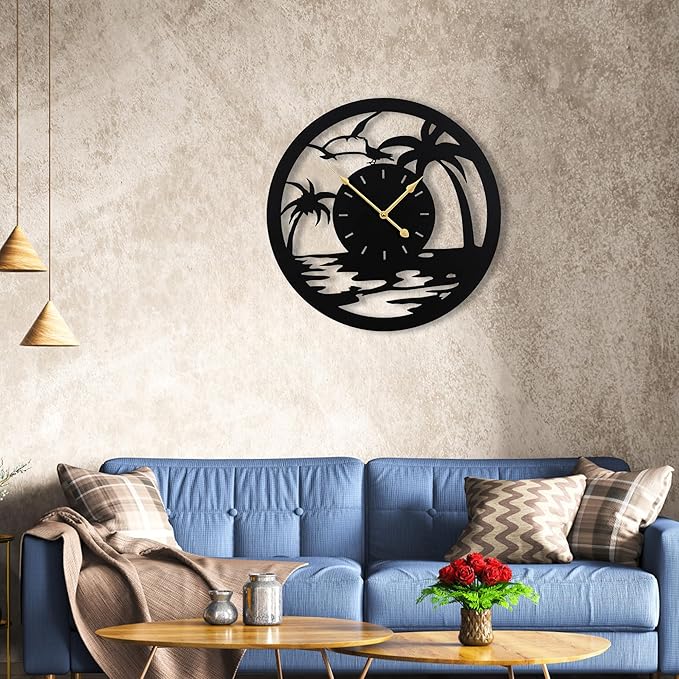 24inches/60cm Large Wall Clocks Battery Powered No Ticking Silent Round Black Modern Unique Metal Wall Clocks Suitable Living Room Kitchen Bedroom Fireplace Office Farmhouse。