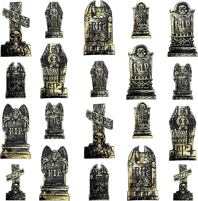20Pcs Halloween Mini Tombstones Figurines, Plastic Miniature Tombstones Set Mini Gravestones Halloween Decorations for Miniature Graveyard Scene Haunted House DIY Crafts