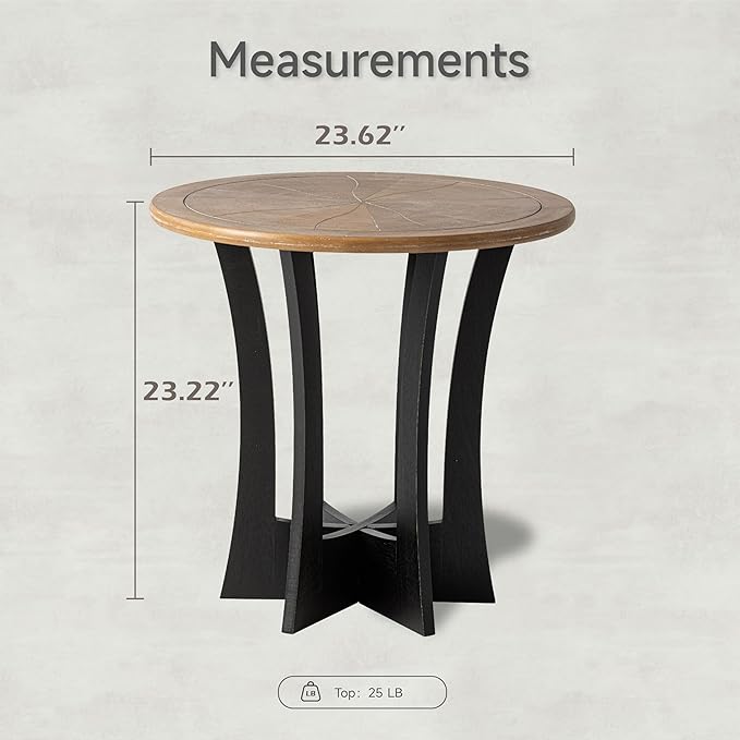 Farmhouse Round End Table with Criss-Cross Wood Legs