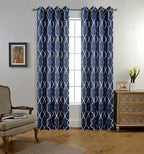 MIUCO Moroccan Embroidered Semi-Sheer Curtains Faux Linen Grommet Window Panels for Doors 52 x 95 Inch 2 Panels, Navy Blue