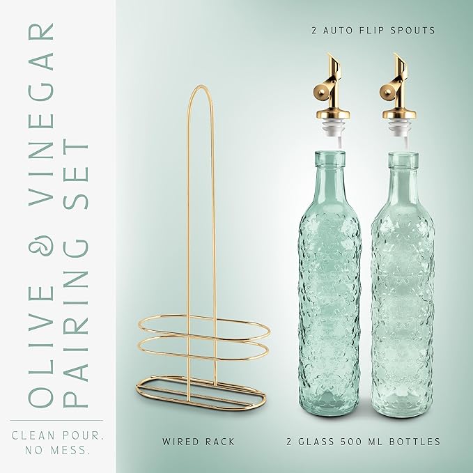 COOK WITH COLOR Glass Olive Oil Bottle Dispenser - 2 Pack- 17oz Oil and Vinegar Cruet - Olive Oil Carafe Decanter for Kitchen