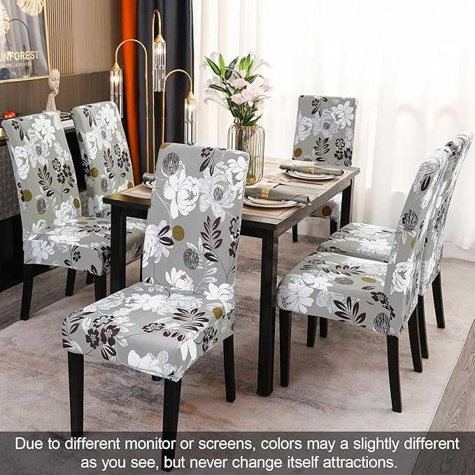 JQinHome Chair Covers for Dining Room Set of 6, High Stretch Removable Washable Parsons Chair Slipcover for Home Party Hotel Wedding Ceremony (Flower,6PCS)