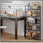4NM 5 Tiers No Assembly Book Shelves, 51.2" H Folding Bookshelf Bookcase Open Industrial Foldable Shelves for Bedroom, Living Room, Home Office - All Black