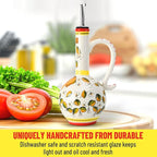 15Oz Ceramic Handmade Oil Dispenser with 3 olive design