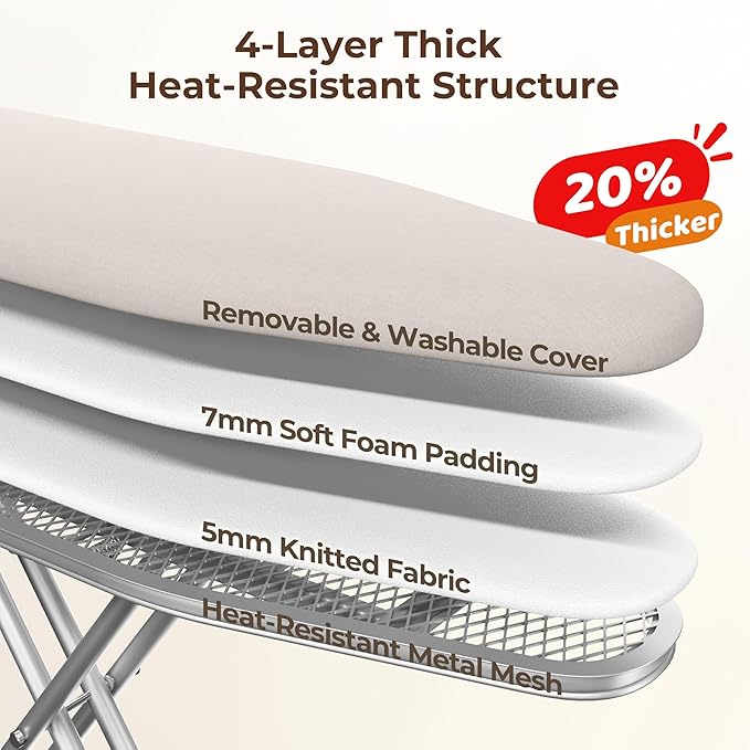 Yaheetech Ironing Board, Compact Iron Board with Cord Holder, Steam Iron Rest and Bottom Storage Tray, 9 Adjustable Heights & 3 Layer Cover, Folding Heavy Duty Ironing Board 52X14, Beige