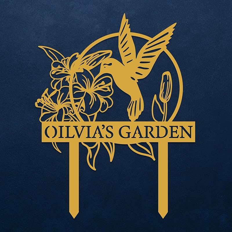 Custom Hummingbird Metal Garden Sign with Stakes, Bird Garden Decorations, Flower Design Personalized Garden Sign, Custom Garden Name Sign, Yard Decor, Home Gift