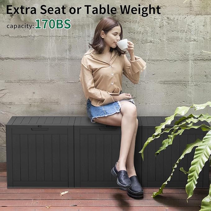 37 Gallon Deck Box Large Outdoor Storage for Patio Furniture,Outdoor Cushions,Garden Tools and Pool Supplies,Waterproof,Resin,Lockable(Black)